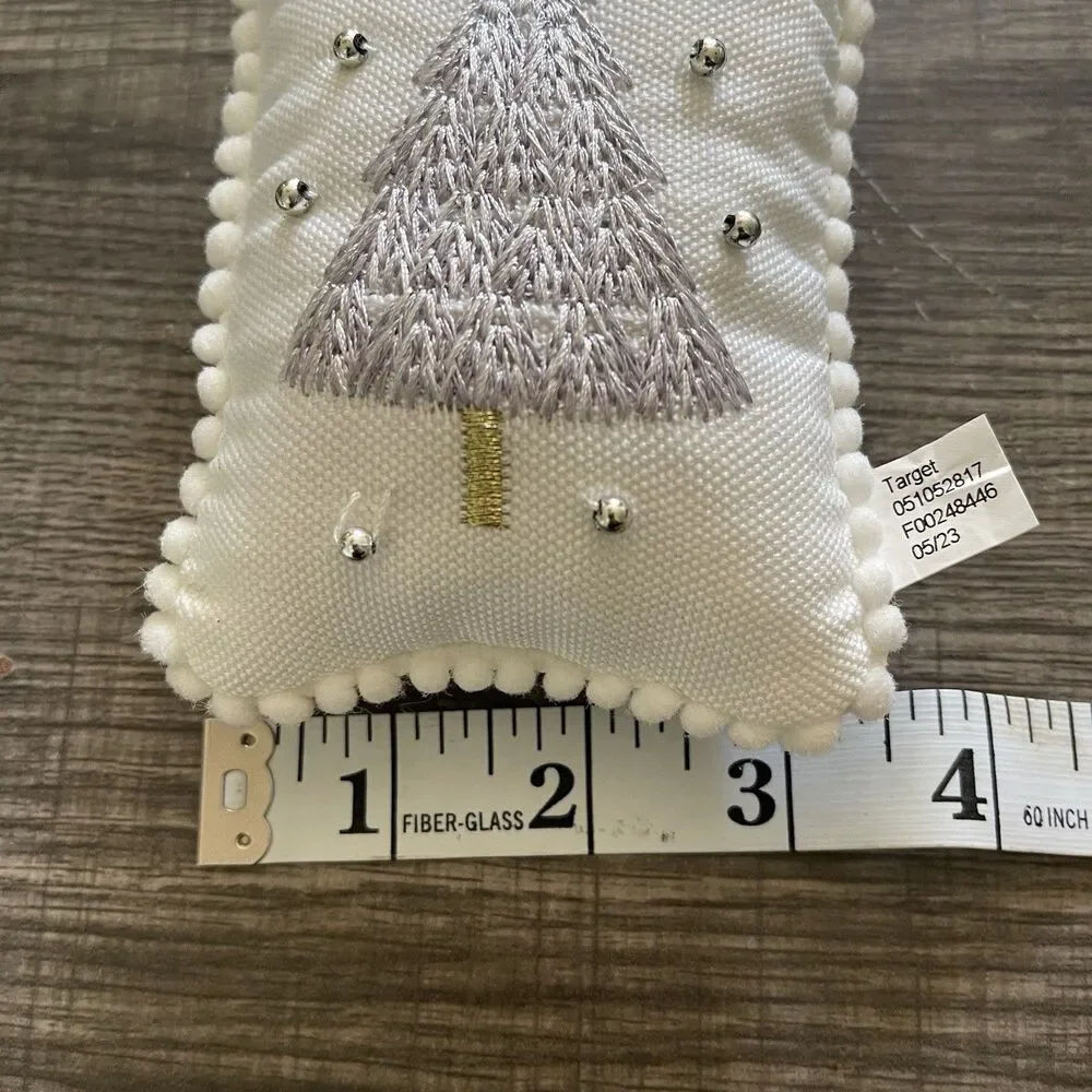 Target Set Of 3 White Embroidered Christmas Tree Pillow Ornament 5in X 3.5in